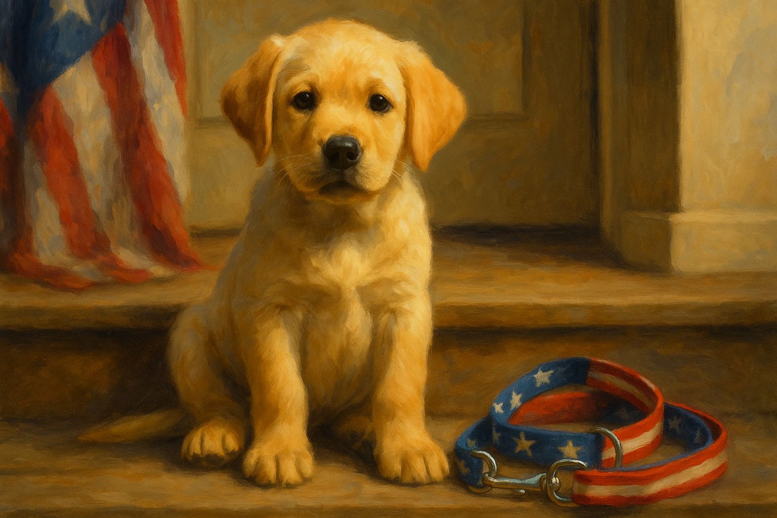 Happy Labrador puppy ready for adoption